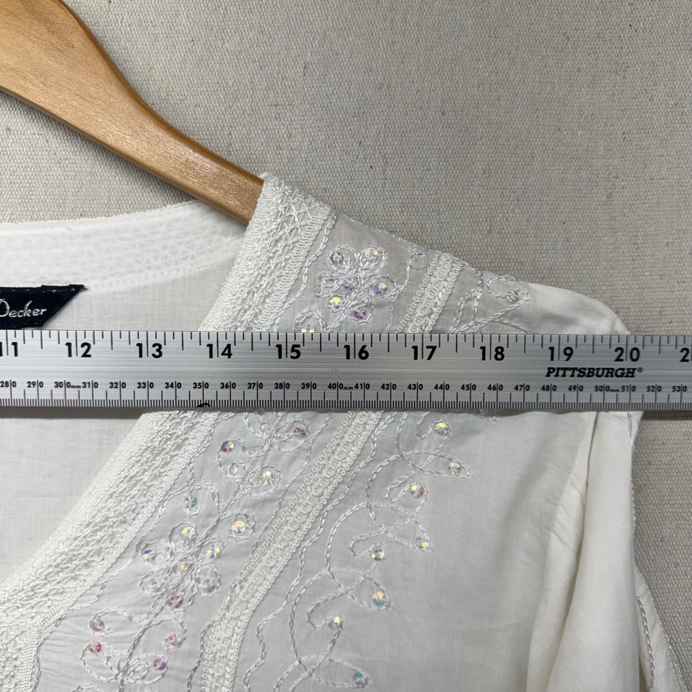 Double Decker White Cotton Embroidered Sequin Tunic Top Plus Size Boho V-Neck - Picture 8 of 14